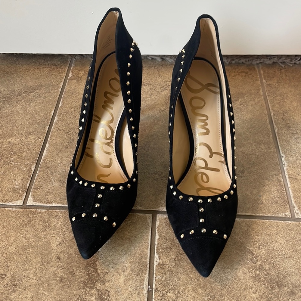 Sam Edelman black suede studded heels Size 10